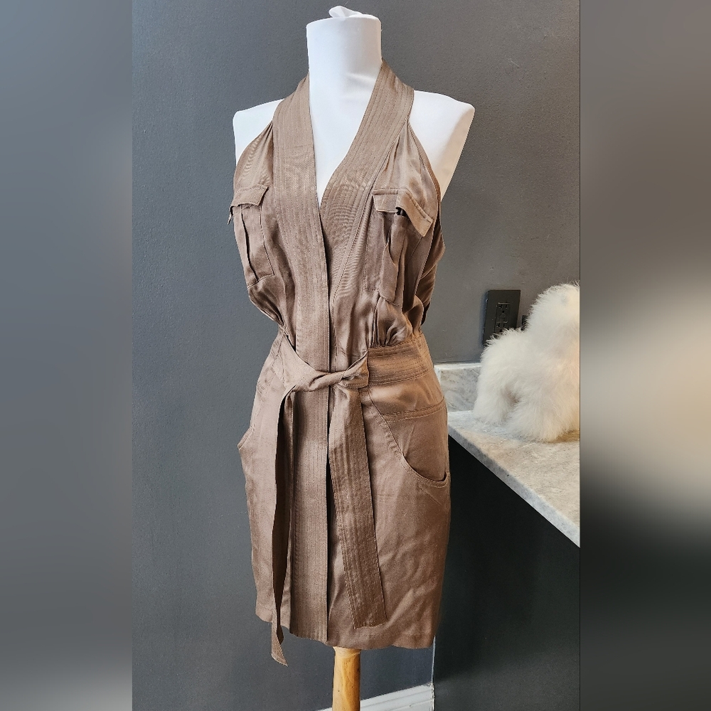 Bebe Khaki-olive Sleeveless Halter Dress Size 6